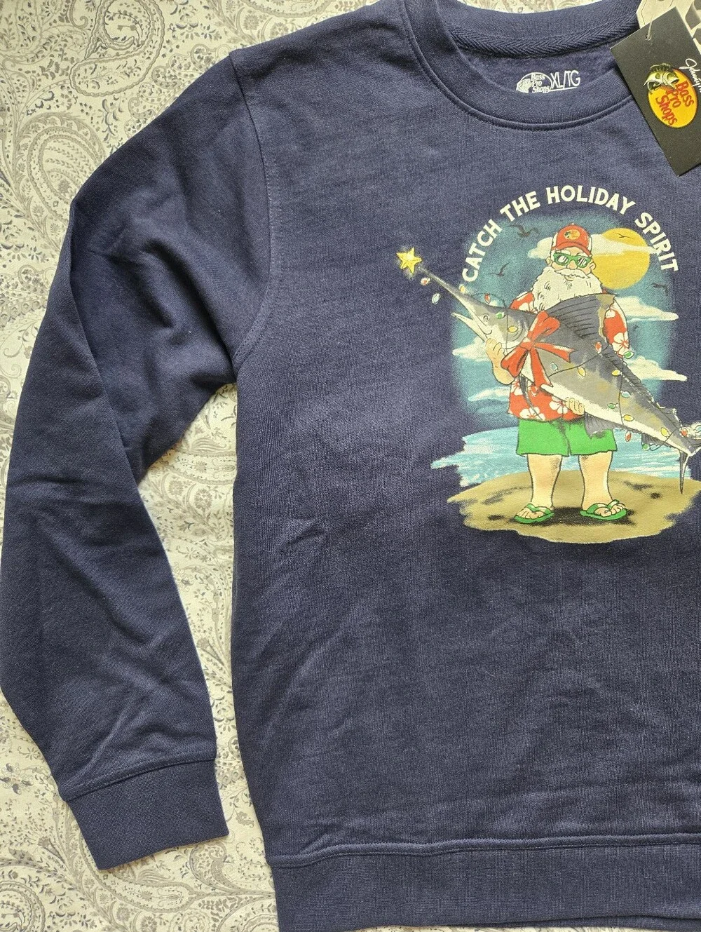 Kids Navy Holiday Graphic Crewneck Sweater - Picture 2 of 5